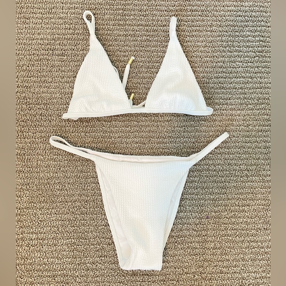 Monday Swimwear White Textured Triangle Bikini Set